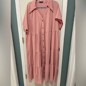 Pink Button-Down Maxi Dress